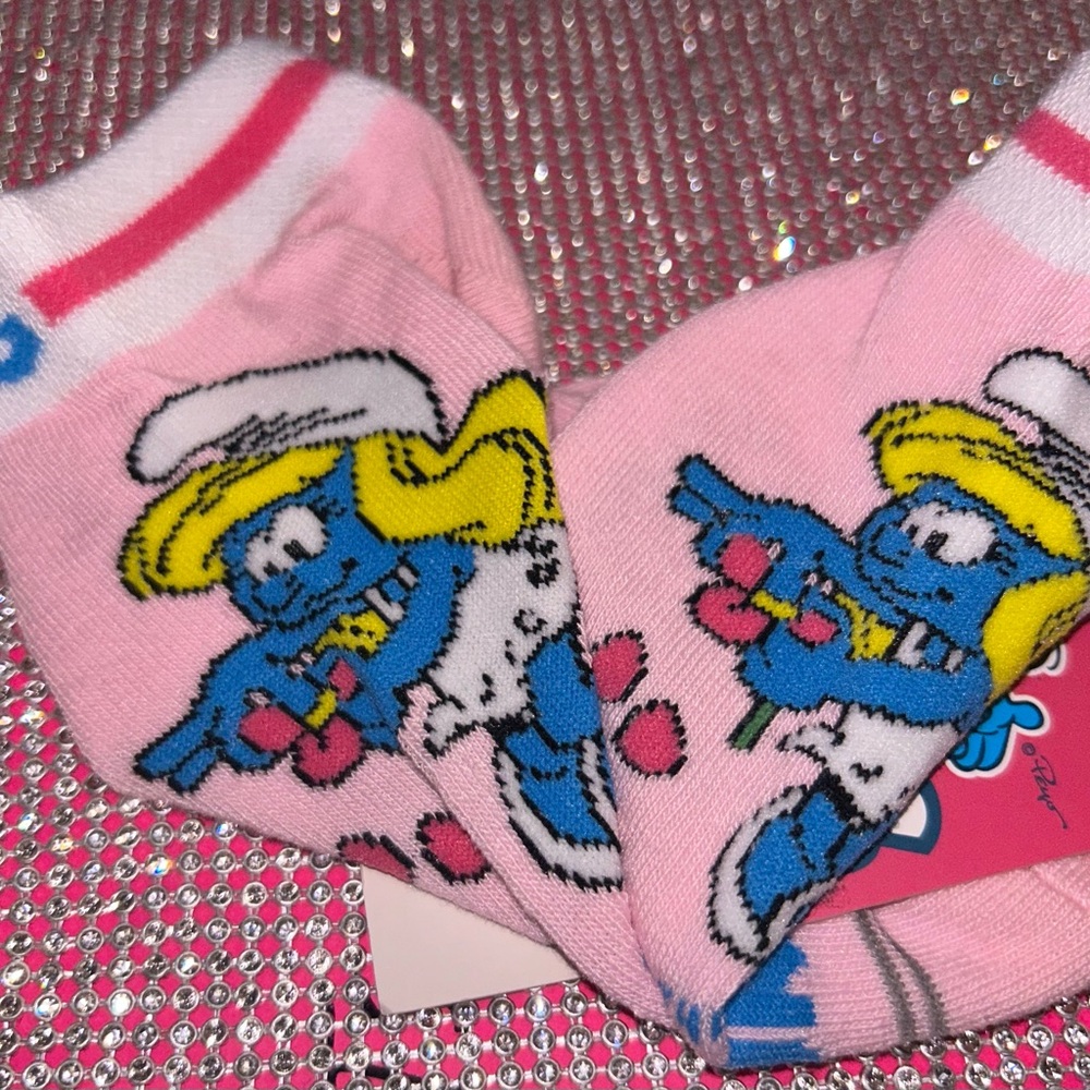 Smurfs Smurfette daisy socks pink trippy mushroom rave festival anklet new gift